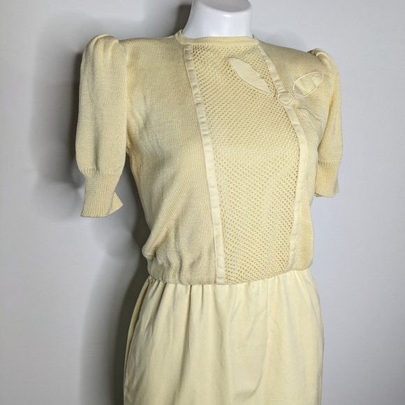 Vintage Ciao yellow knit top pencil skirt short sleeve cotton dress 8 - Picture 4 of 10